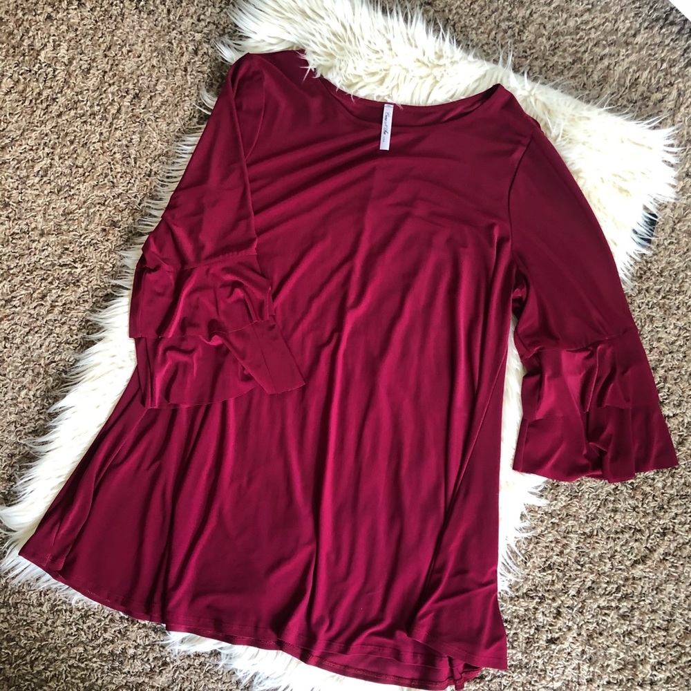 Wine Double Ruffle Tunic